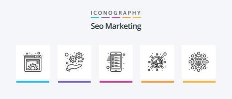 pack d'icônes seo marketing line 5, y compris le marketing. mobile. ordinateur portable. en ligne. hashtag. conception d'icônes créatives vecteur