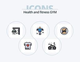 pack d'icônes remplies de ligne de gym 5 conception d'icônes. liste de contrôle. basket-ball. corps. salle de sport. pilules vecteur