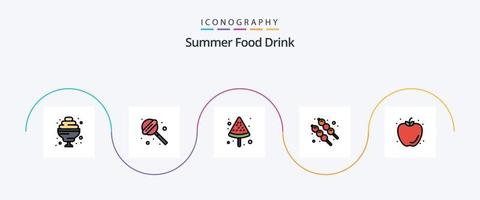 ligne de boissons alimentaires d'été remplie de pack d'icônes plat 5 comprenant. été. été. pomme. nourriture vecteur