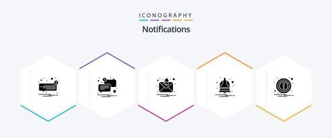 Notifications Pack d'icônes de 25 glyphes, y compris l'attention. alarme. non lu. notifier. cloche vecteur