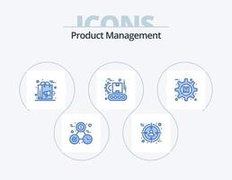 pack d'icônes bleues de gestion de produit 5 conception d'icônes. engrenage. fabrication. sac. usine. campagne vecteur
