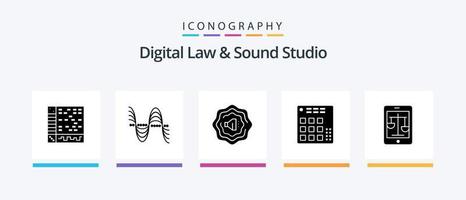 loi numérique et pack d'icônes glyphe de studio sonore 5, y compris internet. mixer. pression. en direct. manette. conception d'icônes créatives vecteur