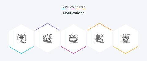 notifications pack d'icônes de 25 lignes, y compris mobile. notification. avertissement. déposer. paiement vecteur