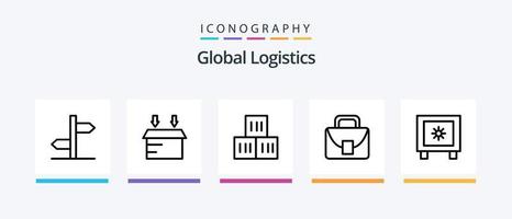 pack d'icônes de la ligne logistique mondiale 5, y compris. mondial. boîte. cadeau. boîte. conception d'icônes créatives vecteur