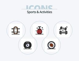 pack d'icônes remplies de lignes de sports et d'activités 5 conception d'icônes. petit. sac. billard. stade. sport vecteur