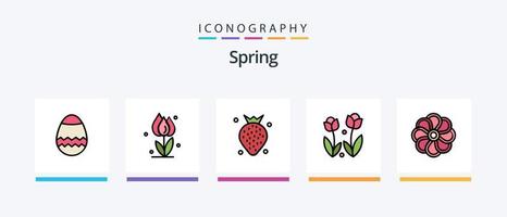 ligne de printemps remplie de 5 packs d'icônes comprenant la nature. printemps. ballon. escargot. bogue. conception d'icônes créatives vecteur