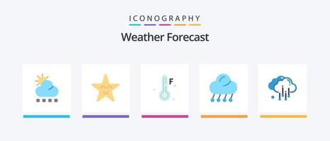 pack d'icônes météo plat 5, y compris la météo. nuage. température. temps. lune. conception d'icônes créatives vecteur