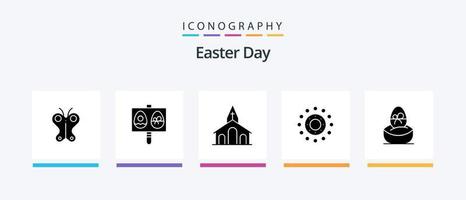 pack d'icônes glyphe de pâques 5 comprenant un cadeau. vacances. église. printemps. Pâques. conception d'icônes créatives vecteur