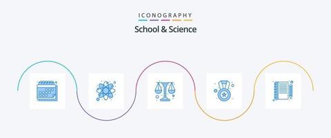 pack d'icônes bleu scolaire et scientifique 5 comprenant un cahier. badge. physique. récompense. décerner vecteur