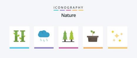 pack d'icônes nature plat 5, y compris les planètes. nuit. nature. nature. usine. conception d'icônes créatives vecteur