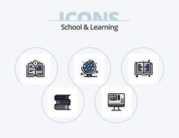pack d'icônes remplies de lignes d'école et d'apprentissage 5 conception d'icônes. . livre. éducation. moniteur. école vecteur