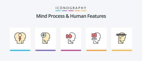 processus mental et ligne de caractéristiques humaines remplies de 5 icônes, y compris l'esprit. esprit éco. mental. éco. humain. conception d'icônes créatives vecteur