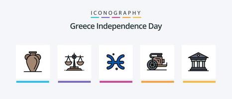 la ligne du jour de l'indépendance de la grèce remplie de 5 icônes, y compris l'imprimante. zodiaque. culture. Sagittaire. vase. conception d'icônes créatives vecteur