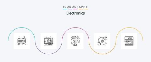 pack d'icônes de la ligne 5 de l'électronique, y compris. fabricant. tour électrique. machine. DVD vecteur