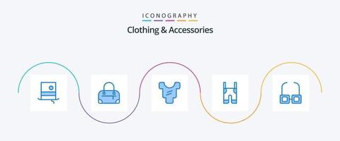 pack d'icônes bleu 5 vêtements et accessoires comprenant. lire. vêtements. lunettes. pantalon vecteur