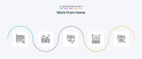 travailler à partir du pack d'icônes de la ligne 5 de la maison, y compris la maison. conférence vidéo. moniteur. en ligne. communication vecteur