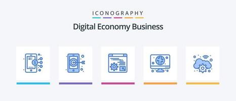 pack d'icônes bleues d'affaires de l'économie numérique 5, y compris le numérique. engrenage. numérique. nuage. ordinateur. conception d'icônes créatives vecteur