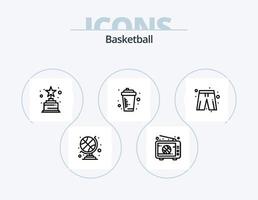 pack d'icônes de ligne de basket-ball 5 conception d'icônes. tactique. chemin. panier. blessure. aide vecteur
