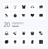 20 pack d'icônes de glyphes solides de la saint-valentin comme le jour de l'amour amour saint valentin mariage vecteur