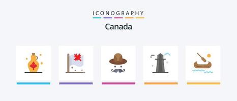 pack d'icônes canada flat 5 comprenant kayak. bâtiment. signe. tour du canada. Canada. conception d'icônes créatives vecteur