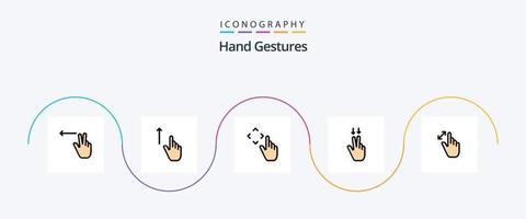 ligne de gestes de la main remplie de pack d'icônes plat 5, y compris les gestes. bas. doigt. des doigts vecteur