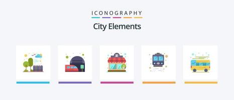 pack d'icônes plat 5 éléments de la ville, y compris local. bus. café. autobus. former. conception d'icônes créatives vecteur