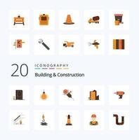 20 pack d'icônes de couleur plate de construction et de construction comme l'outil de construction de suggestion de construction de tour vecteur