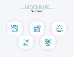 pack d'icônes bleu été 5 conception d'icônes. tranche. plage. été. soleil. sac vecteur