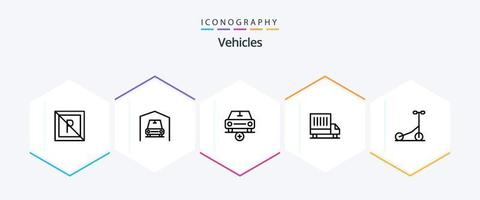 pack d'icônes de 25 lignes de véhicules, y compris le transport. scooter. voiture. van. livraison vecteur