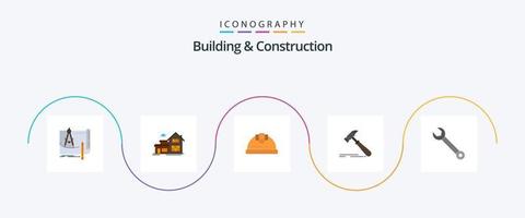 pack d'icônes plat 5 de construction et de construction, y compris fort. construction. bâtiment. marteau. bâtiment vecteur