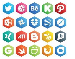 pack de 20 icônes de médias sociaux, y compris le blogueur groupon swarm dropbox xing vecteur