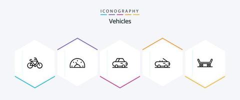 pack d'icônes de 25 lignes de véhicules comprenant. voiture. . planche à roulette vecteur