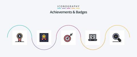 réalisations et ligne de badges remplies de pack d'icônes plat 5 comprenant. étoile. dard. réalisations. ordinateur portable vecteur