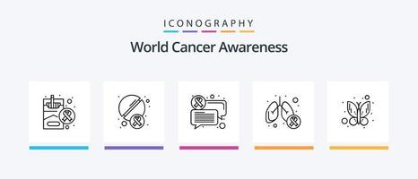 pack d'icônes ligne 5 de sensibilisation au cancer du monde, y compris l'oncologie. fumeur. signe de cancer. santé. signe de cancer. conception d'icônes créatives vecteur