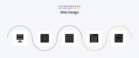 pack d'icônes glyphe 5 de conception Web, y compris la conception graphique. calendrier. grille. conception. logiciel vecteur