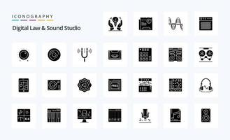 25 pack d'icônes de glyphes solides de droit numérique et de studio sonore vecteur