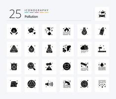 pollution 25 pack d'icônes de glyphes solides, y compris les déchets. déchets. feu. poubelle. gaz vecteur