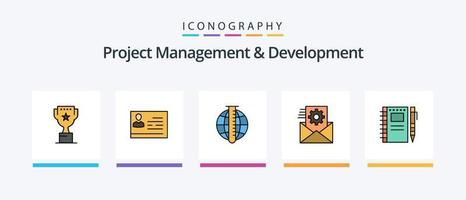 gestion de projet et ligne de développement remplies d'un pack de 5 icônes, y compris le haut. juge. mis en exergue. gravier. ancien. conception d'icônes créatives vecteur