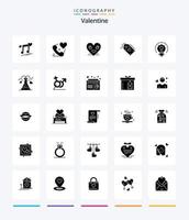 pack d'icônes noires unies créatives valentine 25 glyphes telles que l'amour. valentines. l'amour. Valentin. l'amour vecteur