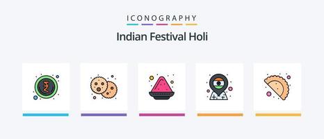 ligne holi remplie de 5 packs d'icônes comprenant du blé. Holi. couleur. cultiver. nourriture. conception d'icônes créatives vecteur