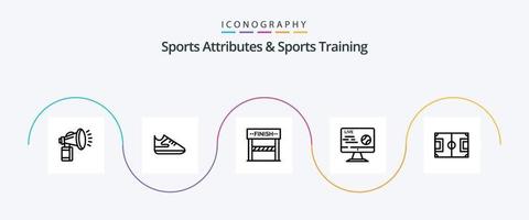attributs sportifs et pack d'icônes de la ligne 5 d'entraînement sportif, y compris le terrain. sport. finir. football. football vecteur