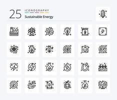 pack d'icônes de 25 lignes d'énergie durable, y compris l'ampoule. vert. tour de transmission. énergie. hydroélectricité vecteur