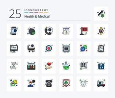 santé et médecine pack d'icônes rempli de 25 lignes, y compris les soins de santé. médical. Assistance médicale. drapeau. radiographie vecteur