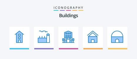 pack d'icônes de 5 bâtiments bleus, y compris la maison. bâtiment. installation industrielle. magasins. détail. conception d'icônes créatives vecteur