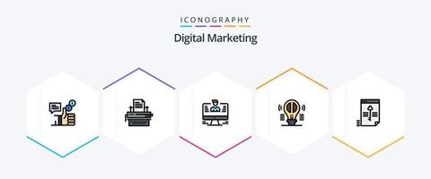 pack d'icônes de 25 lignes remplies de marketing numérique, y compris la pensée créative. cerveau. clés. profil. données vecteur