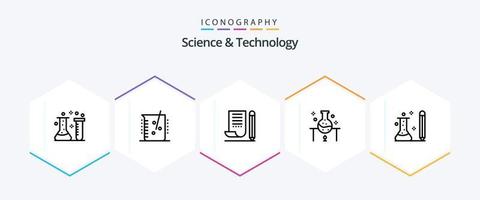 science et technologie pack d'icônes de 25 lignes comprenant des connaissances. éducation. bloc-notes. laboratoire scientifique. science vecteur