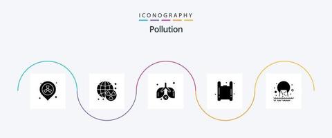 pack d'icônes de glyphe de pollution 5, y compris radioactif. tuyau. poumons. pollution. gaz vecteur