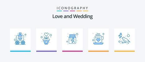 pack d'icônes de mariage bleu 5, y compris la saint-valentin. aimer. cœur. café. aimer. conception d'icônes créatives vecteur