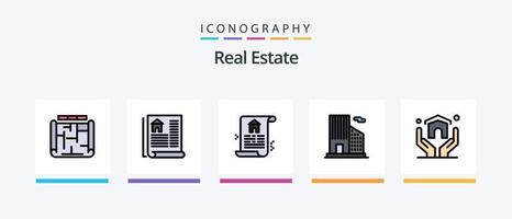 ligne immobilière remplie de 5 packs d'icônes comprenant. domaine . document . immobilier. conception d'icônes créatives vecteur