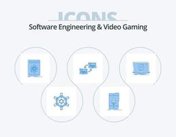 génie logiciel et jeu vidéo pack d'icônes bleues 5 conception d'icônes. lien. ordinateur. mobile. science. développeur vecteur